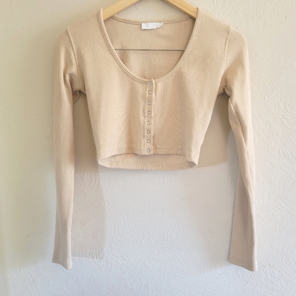 Meshki, Ribbed Long Sleeve Shirt, Cream, Size‎ Small - Picture 1 of 9